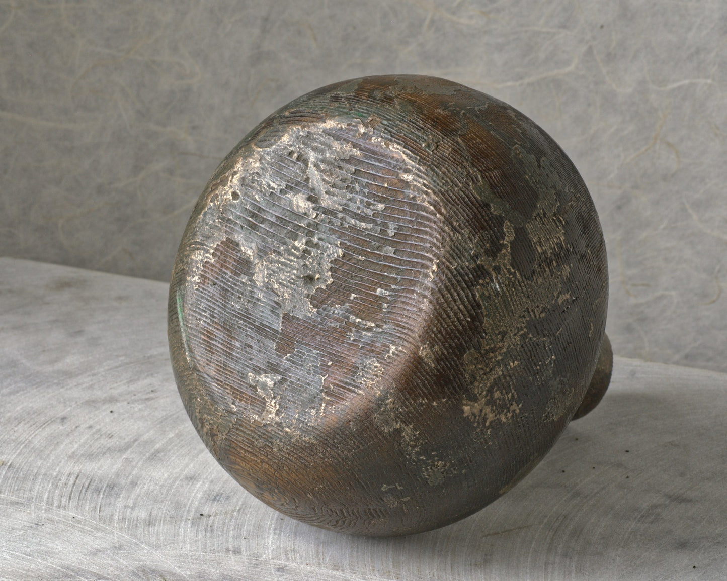 Turned Wood Weed Vase with Tarnished Bronze Finish