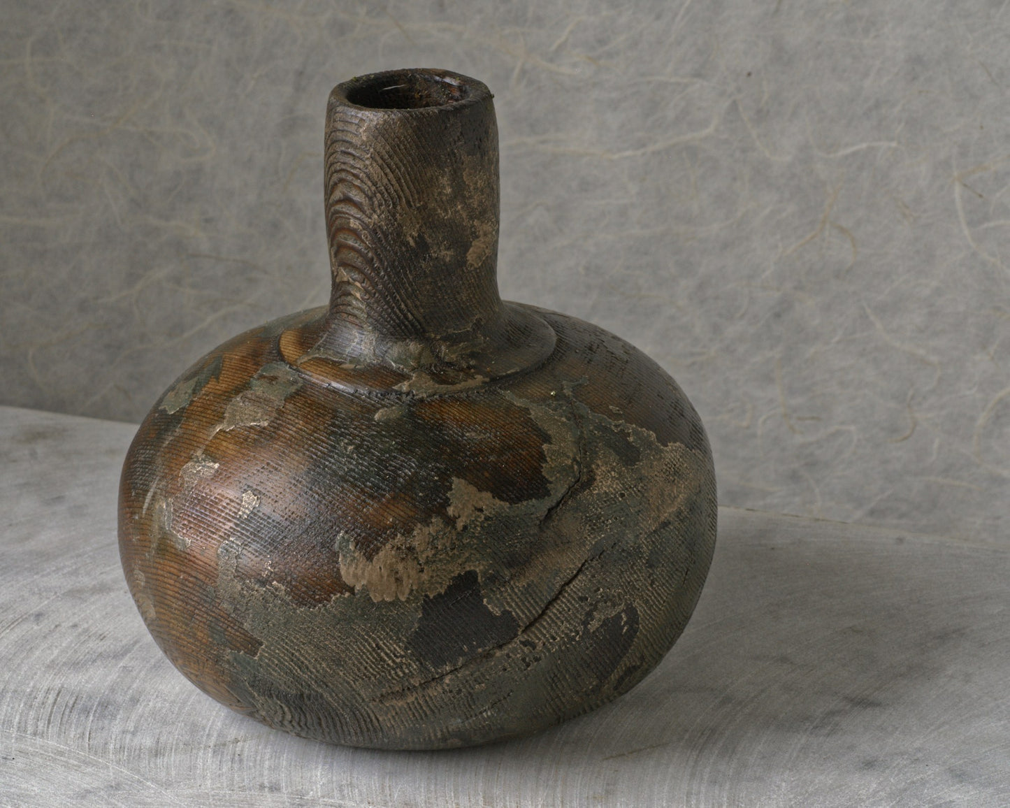 Turned Wood Weed Vase with Tarnished Bronze Finish